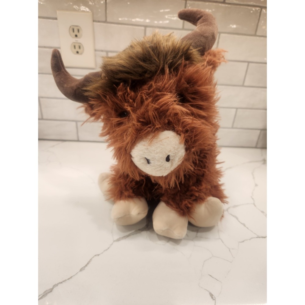 Walmart Long‎ Hair Brown Bull Highland Steer Cow Horns Stuffed Animal 14" Plush